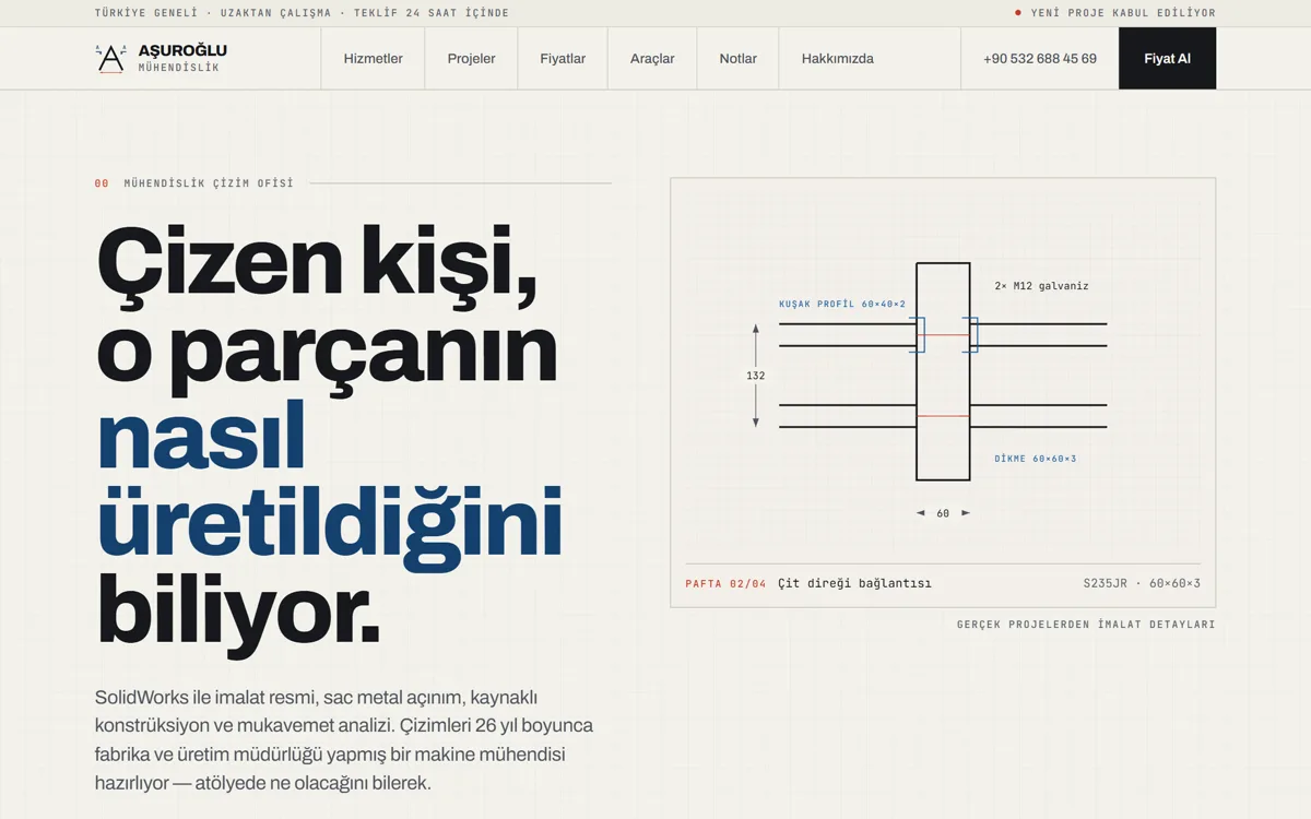 Aşuroğlu Mühendislik — SolidWorks Çizim Ofisi: Site, Açık Fiyat ve Mühendislik Aracı